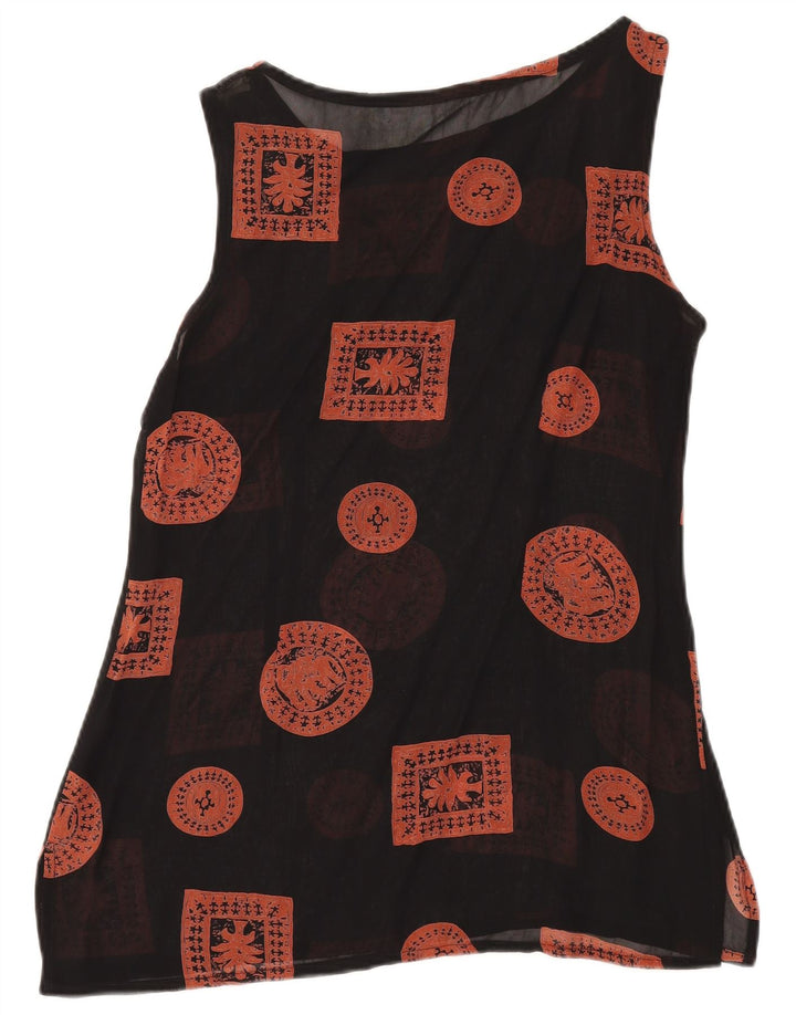 Damska tunika bez rękawów w stylu vintage, UK 12, średnia czarna patchworkowa