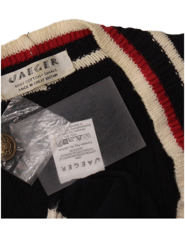 Damski sweter oversize JAEGER UK 10, mały, granatowy, z blokami kolorów