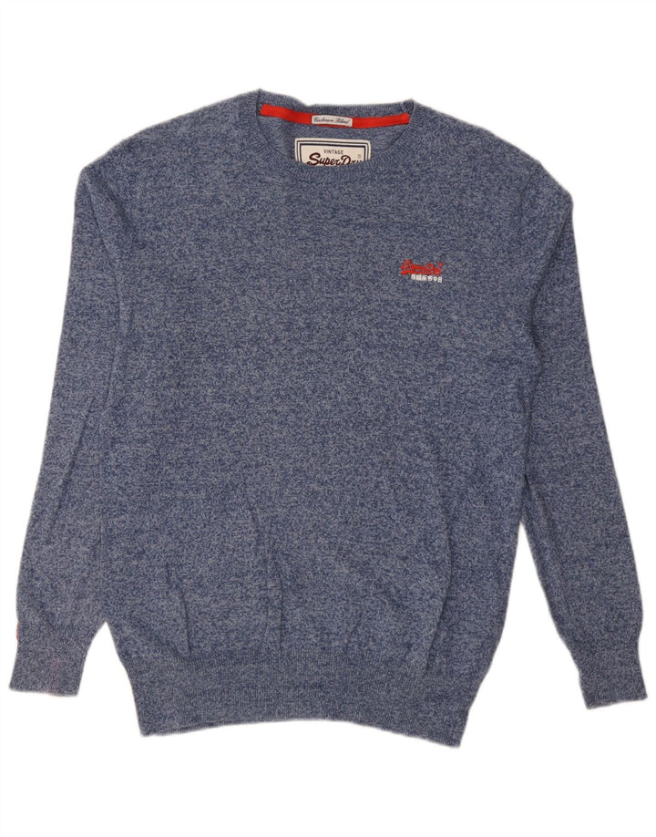 Męski sweter z wycięciem pod szyją Superdry, bawełniany, w kolorze średniego niebieskiego w cętki