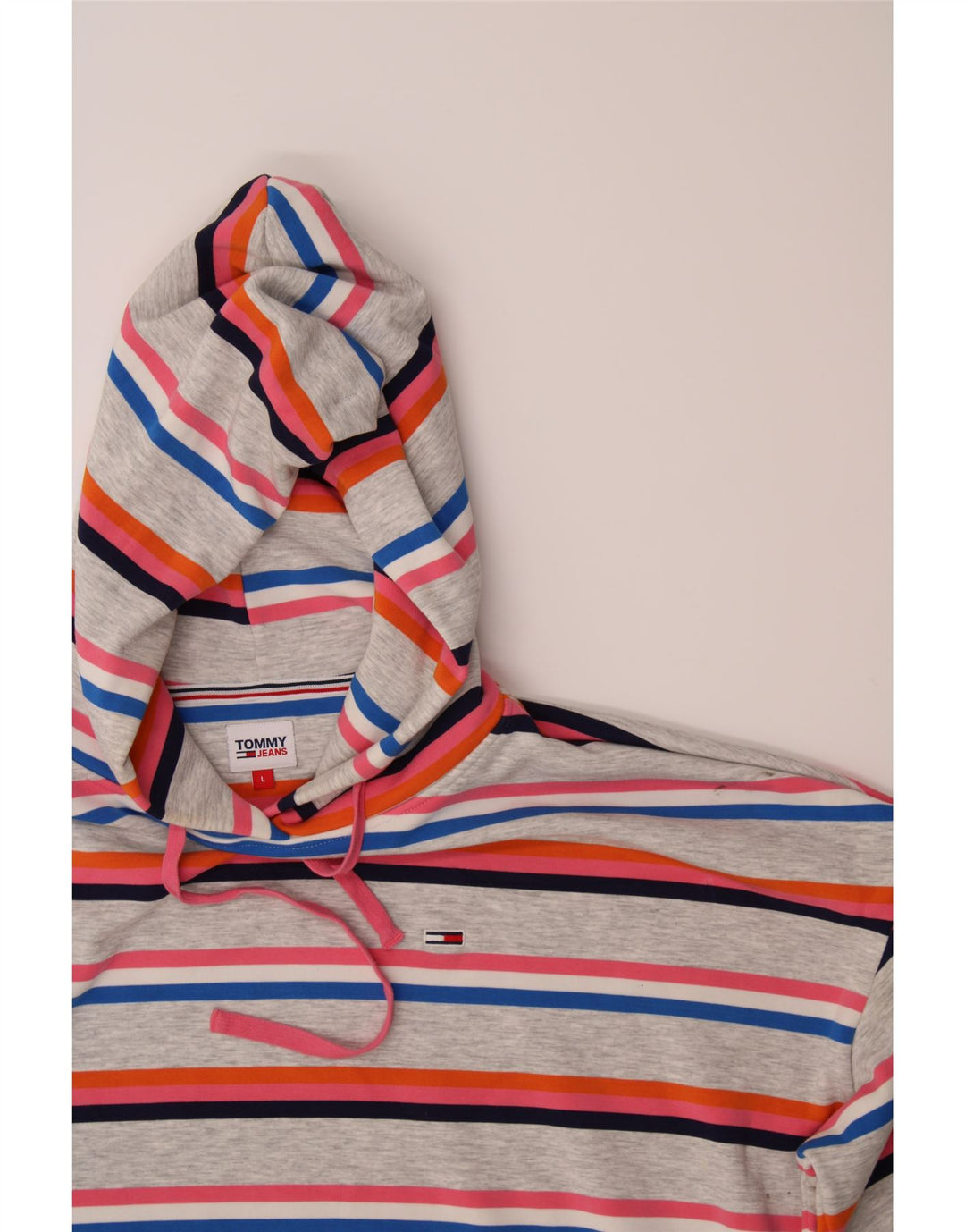 TOMMY HILFIGER Womens Oversized Hoodie Jumper UK 16 Large Multicoloured Vintage Tommy Hilfiger and Second-Hand Tommy Hilfiger from Messina Hembry 