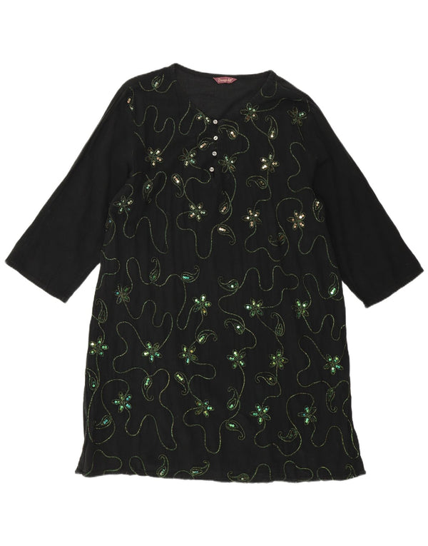 VINTAGE Damska sukienka-tunika z rękawem 3/4 UK 18 XL, czarna w kwiaty