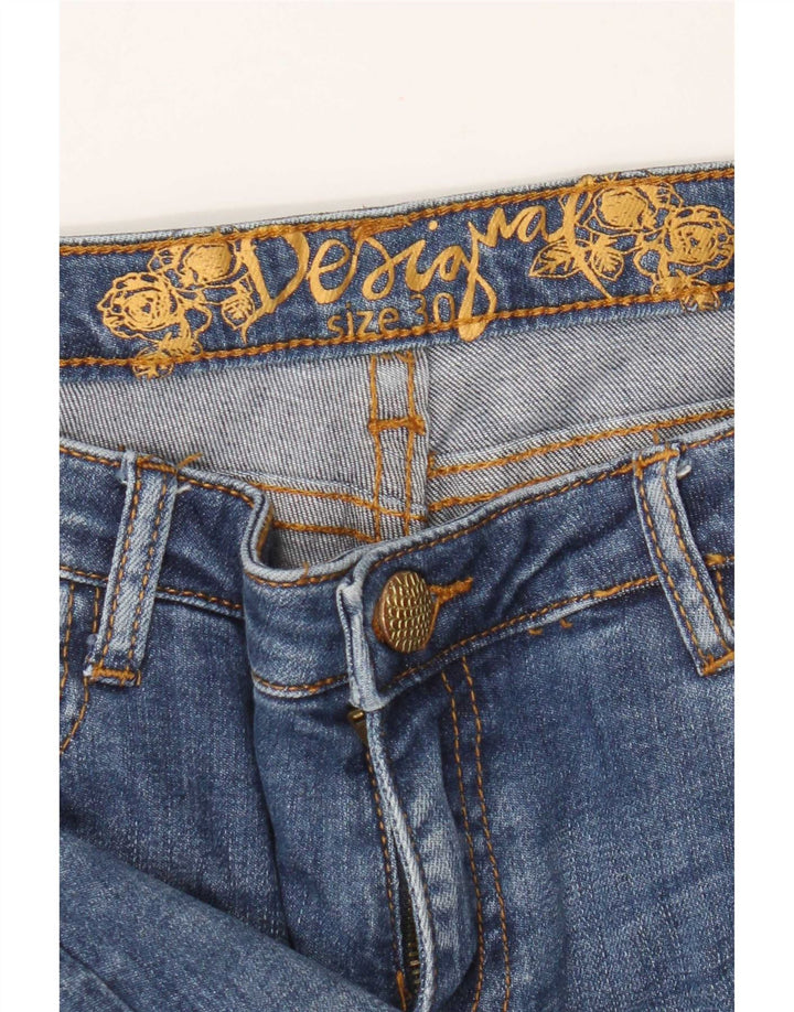 Damskie jeansy slim fit Desigual W30 L28 Niebieskie kwiaty