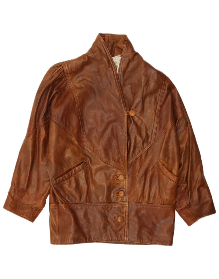 Vintage damska kurtka oversize z rękawem 3/4 UK 10, mała brązowa