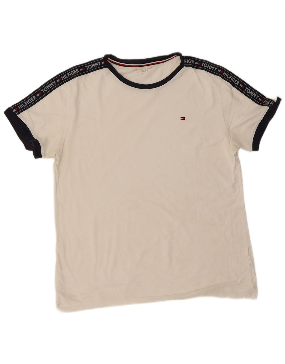 Męska koszulka z grafiką Tommy Hilfiger, duża, biała, z blokami kolorów