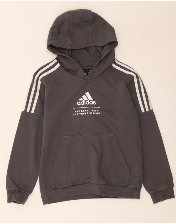 Chłopięca bluza z kapturem Adidas z trzema paskami, 11-12 lat, szara bawełna