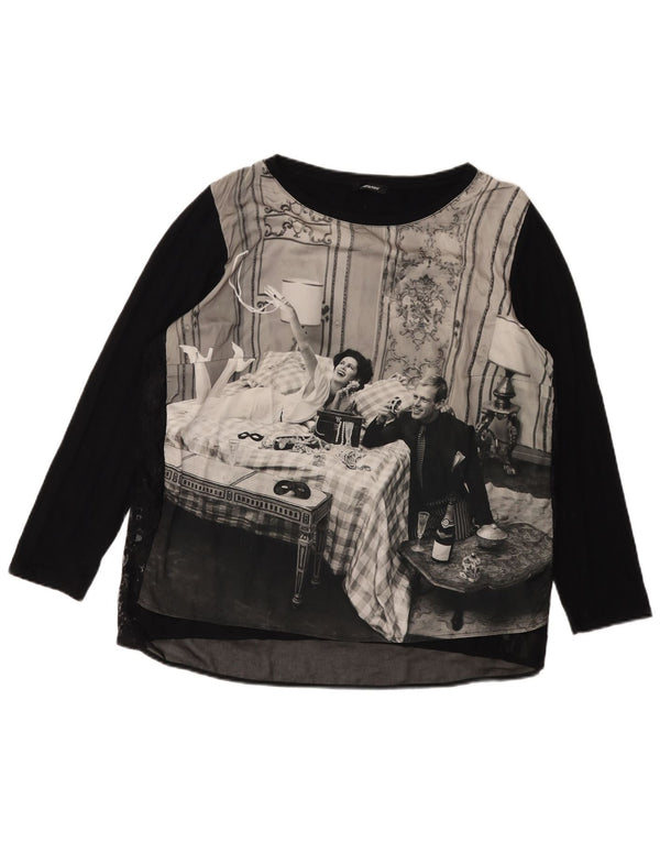 ELENA MIRO Womens Graphic Top Long Sleeve UK 18 XL Black