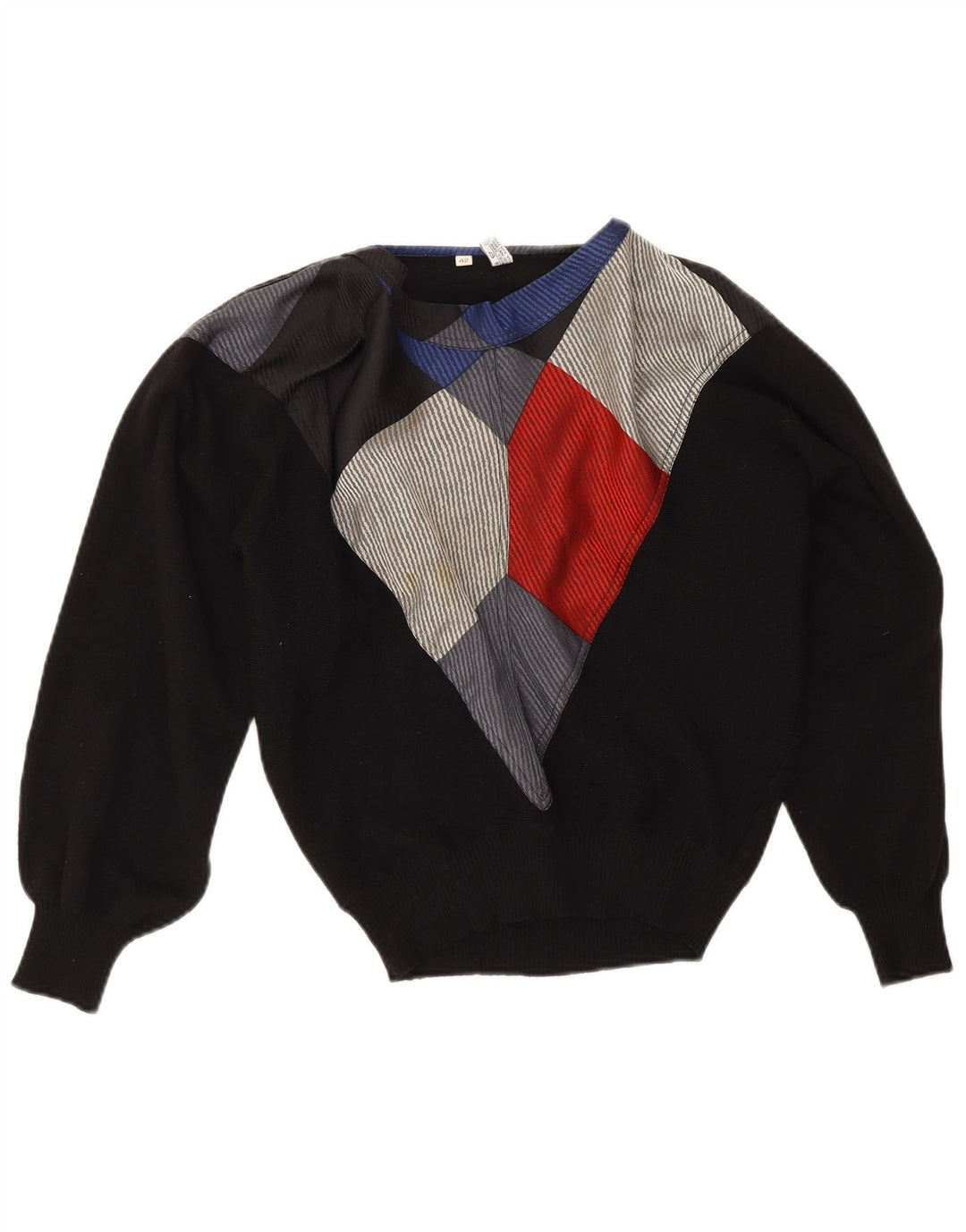 Sweter damski w stylu vintage z dekoltem w łódkę IT 42, średni czarny, blok kolorów