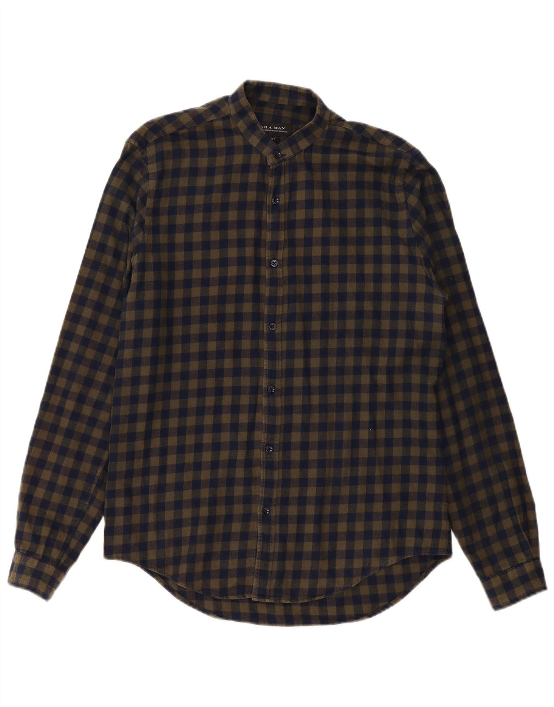 Męska koszula flanelowa ZARA slim fit, średnia khaki w kratkę