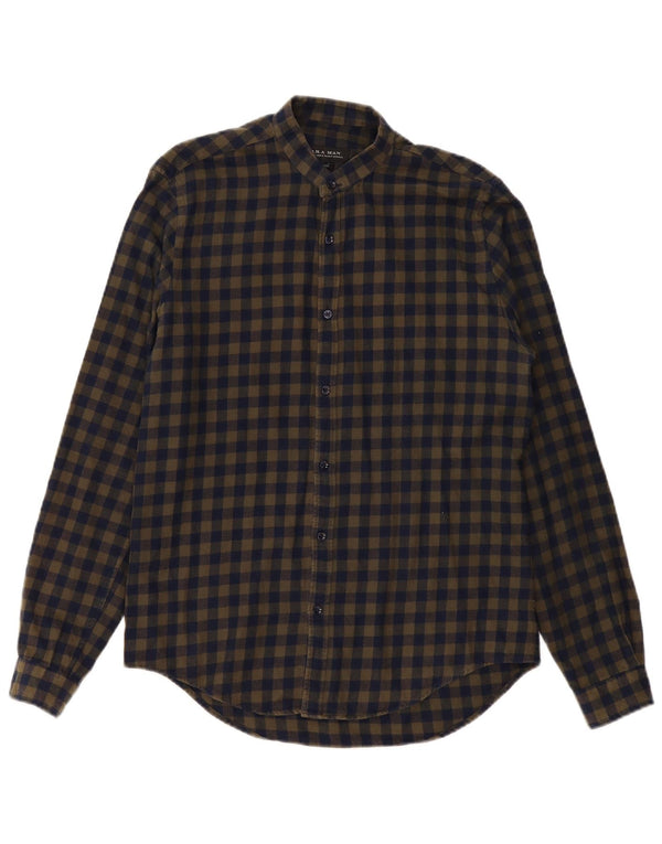 Męska koszula flanelowa ZARA slim fit, średnia khaki w kratkę