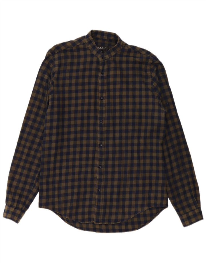 Męska koszula flanelowa ZARA slim fit, średnia khaki w kratkę