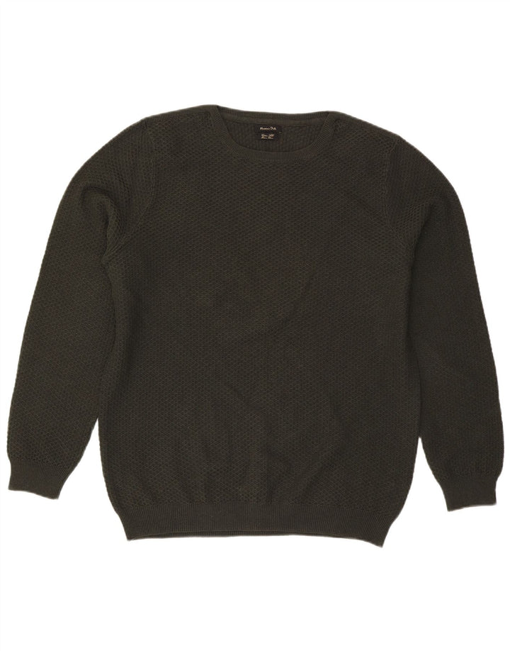 Męski sweter z okrągłym dekoltem Massimo Dutti XL, zielony, bawełniany