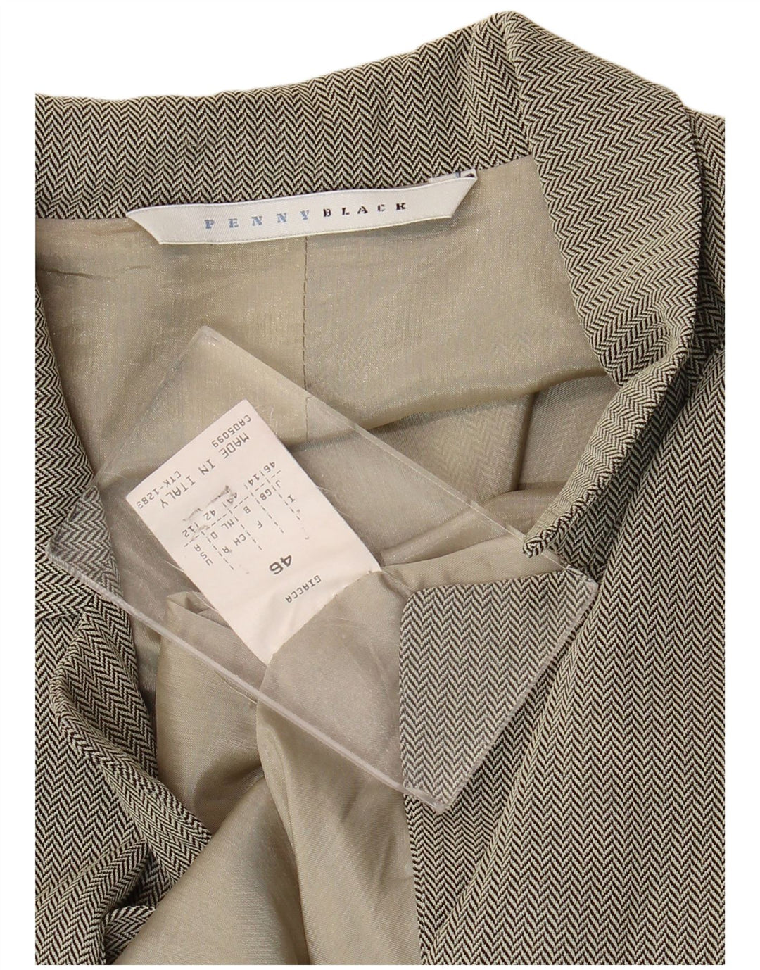 Czarna damska marynarka zapinana na 3 guziki Penny UK 14, duża, szara jodełka