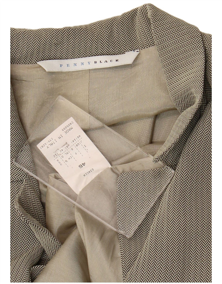 Czarna damska marynarka zapinana na 3 guziki Penny UK 14, duża, szara jodełka