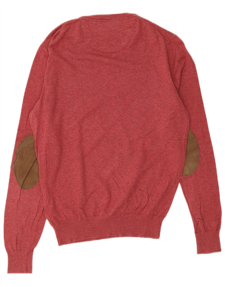 Męski sweter Massimo Dutti z dekoltem w kształcie litery V, średniej wielkości bordowy bawełniany