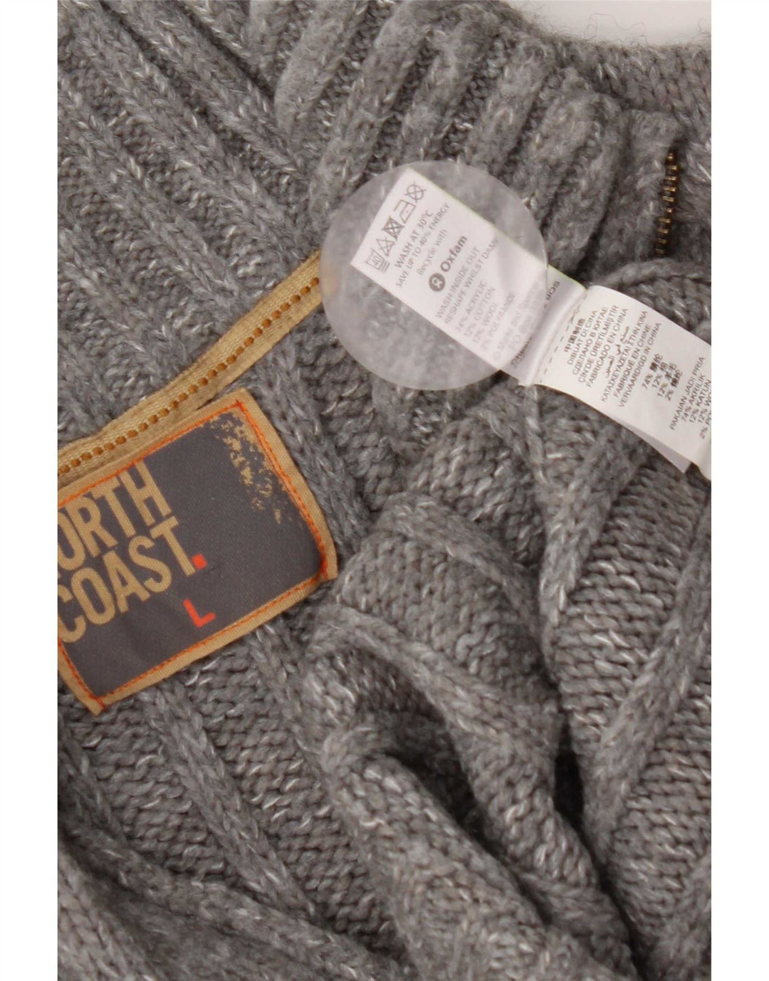 Marks & Spencer Męski sweter z zamkiem błyskawicznym, duży, szary, nakrapiany akryl