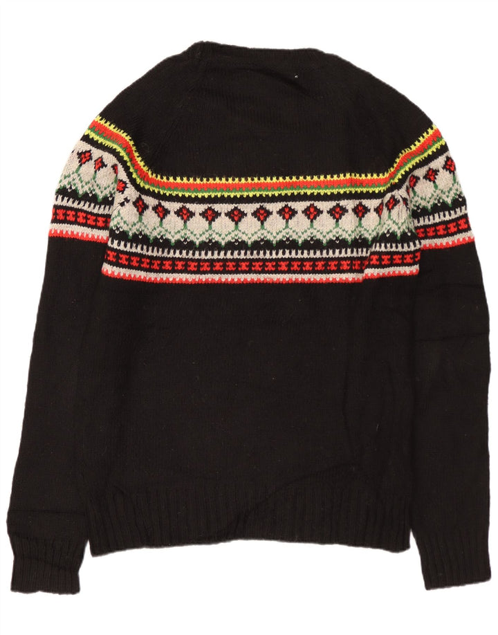 SUPERDRY Męski sweter z okrągłym dekoltem, średni czarny, akryl Fair Isle