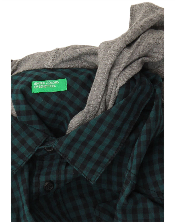 Koszula męska z kapturem Benetton, mała niebieska kratka