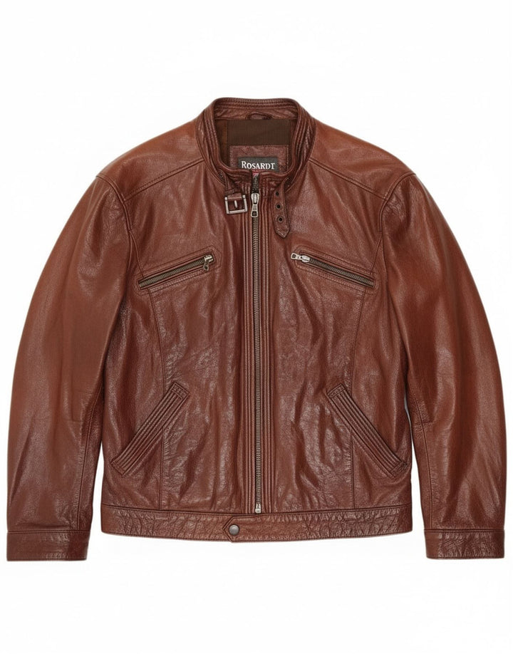 Męska kurtka skórzana w stylu vintage UK 38 Średnia brązowa skóra