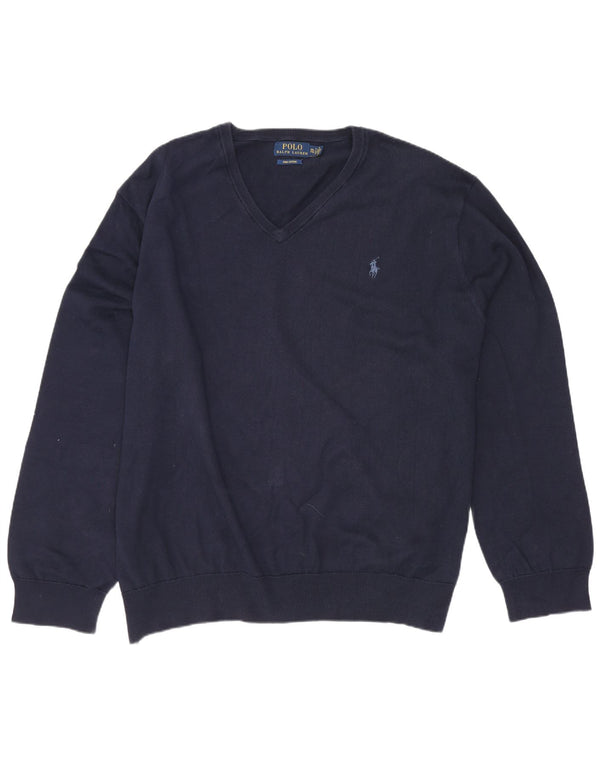 Sweter damski Polo Ralph Lauren z dekoltem w kształcie litery V, UK 20 2XL, granatowy, bawełniany