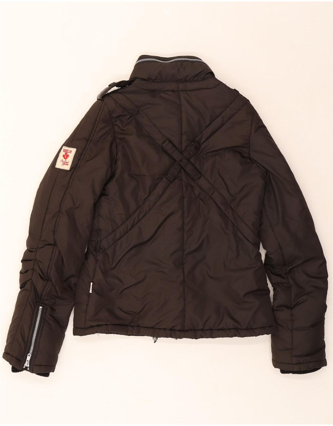 KHUJO Womens Eagles Padded Jacket UK 14 Large Brown Polyester Vintage KHUJO and Second-Hand KHUJO from Messina Hembry 