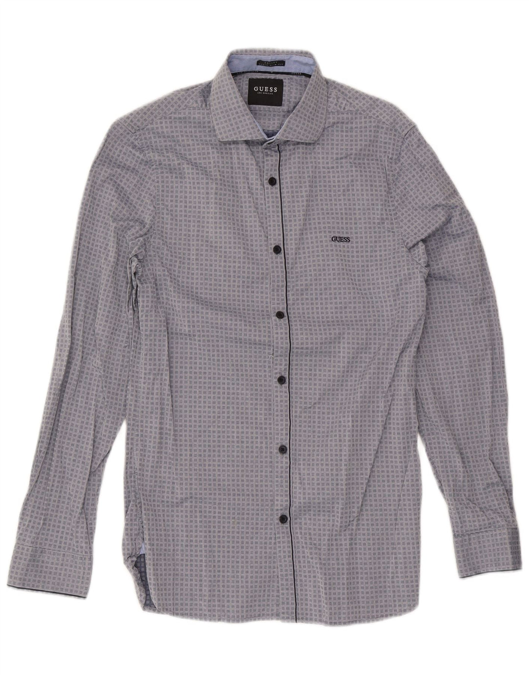 Koszula męska Guess Valley Super Slim Fit, średnio szara, z geometrycznej bawełny