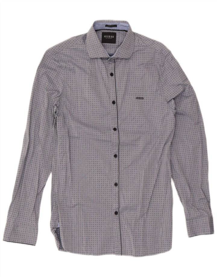 Koszula męska Guess Valley Super Slim Fit, średnio szara, z geometrycznej bawełny