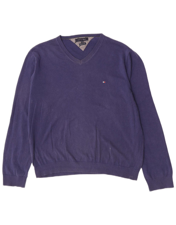 Męski sweter Tommy Hilfiger z dekoltem w kształcie litery V, 2XL, granatowy, bawełniany
