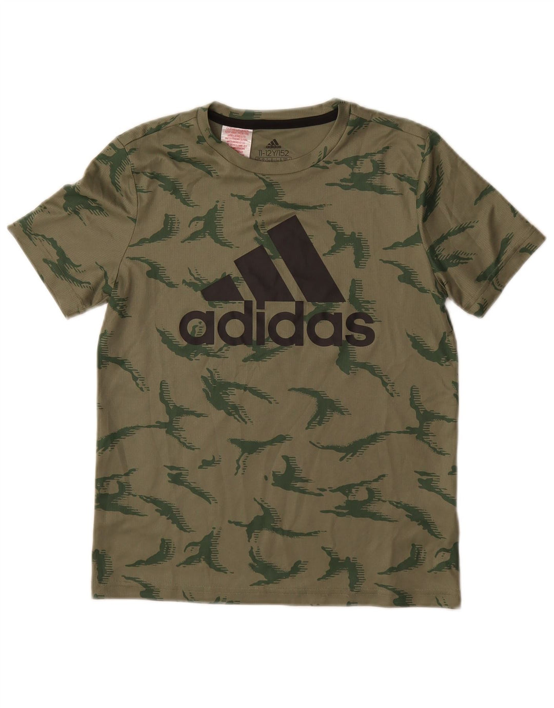 Chłopięcy T-shirt z grafiką ADIDAS na 11-12 lat, zielony, kamuflaż, poliester
