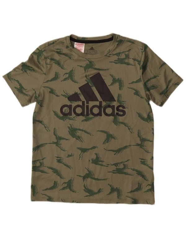 Chłopięcy T-shirt z grafiką ADIDAS na 11-12 lat, zielony, kamuflaż, poliester