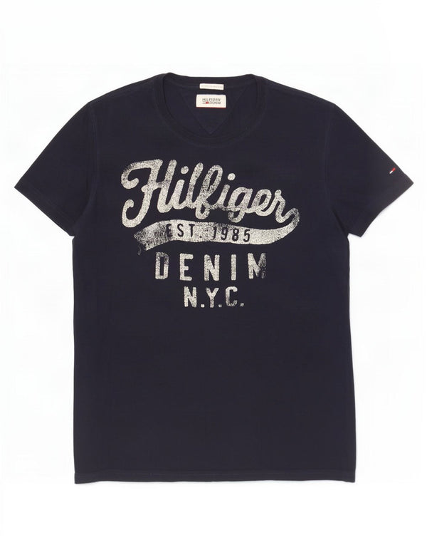 Męski T-shirt z grafiką Tommy Hilfiger, duży, granatowy, bawełniany