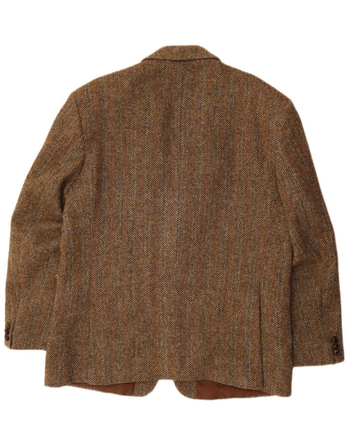Męska marynarka zapinana na 2 guziki Harris Tweed UK 44 2XL Brązowa wełna w jodełkę