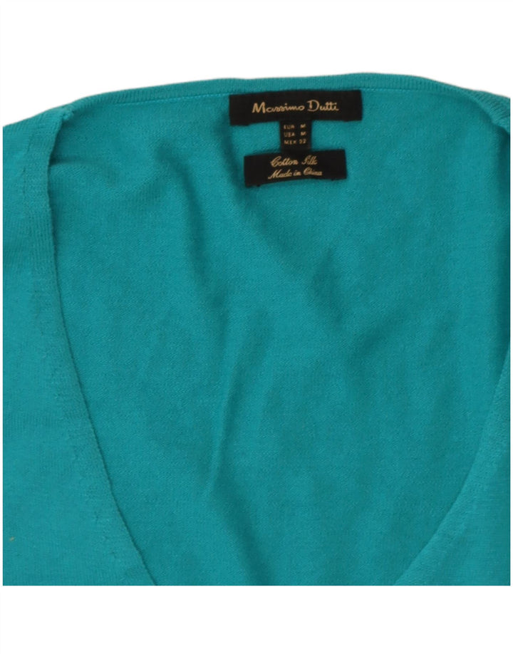 Sweter damski Massimo Dutti z dekoltem w kształcie litery V, UK 12, średni niebieski, bawełniany
