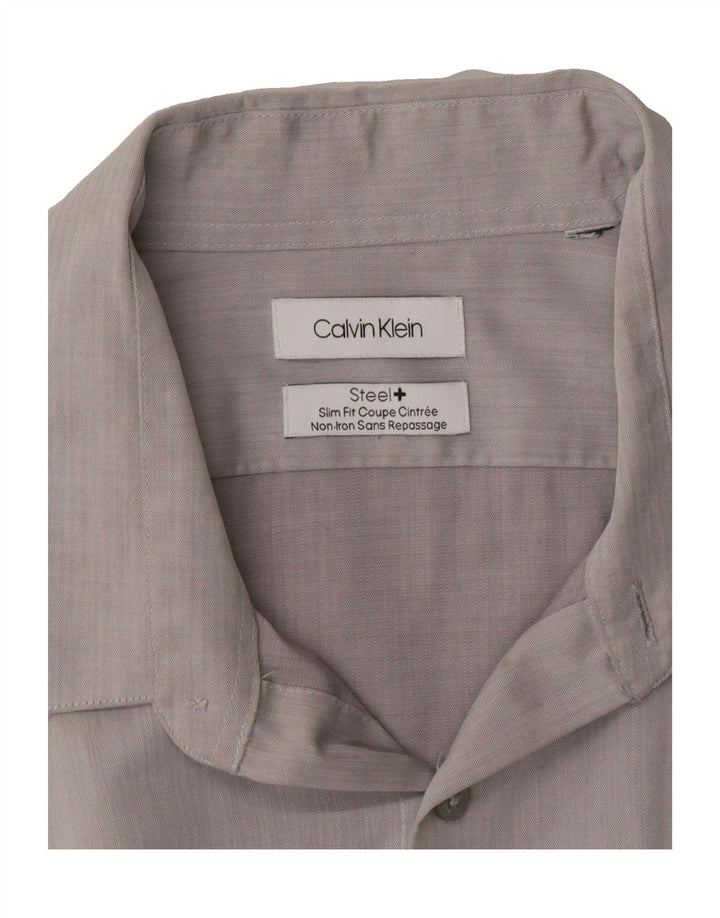 CALVIN KLEIN Mens Slim Fit Shirt Medium Grey Vintage Calvin Klein and Second-Hand Calvin Klein from Messina Hembry 