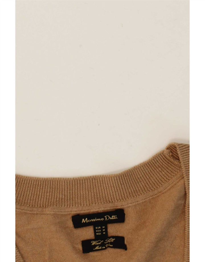 Sweter damski Massimo Dutti z dekoltem w kształcie litery V, UK 12, średni beż, wełna