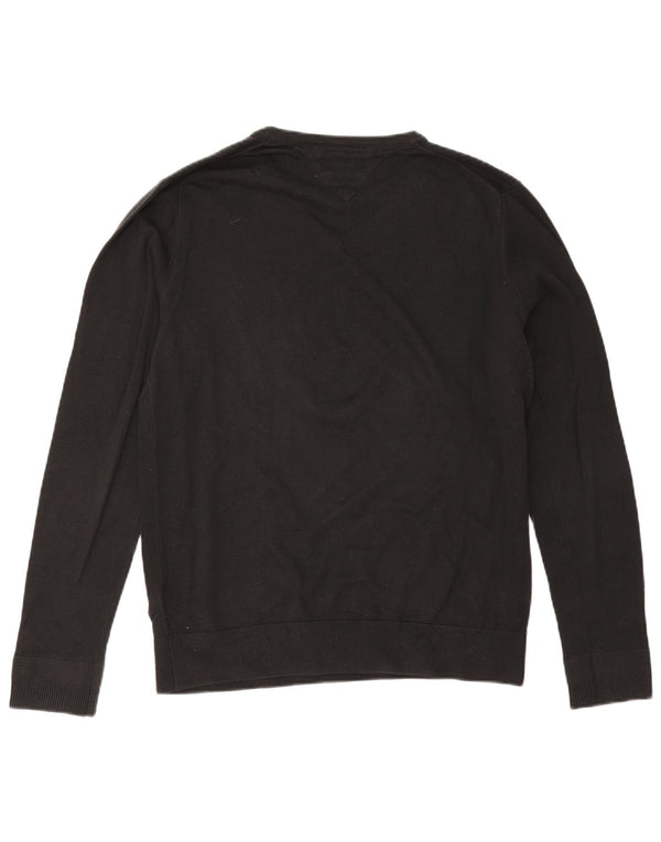 Męski sweter Tommy Hilfiger z dekoltem w kształcie litery V, duży, czarny, bawełniany