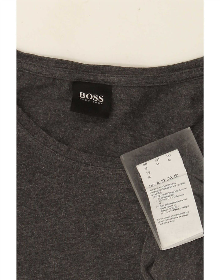 Męski top z grafiką Hugo Boss z długim rękawem, średnioszary, bawełniany