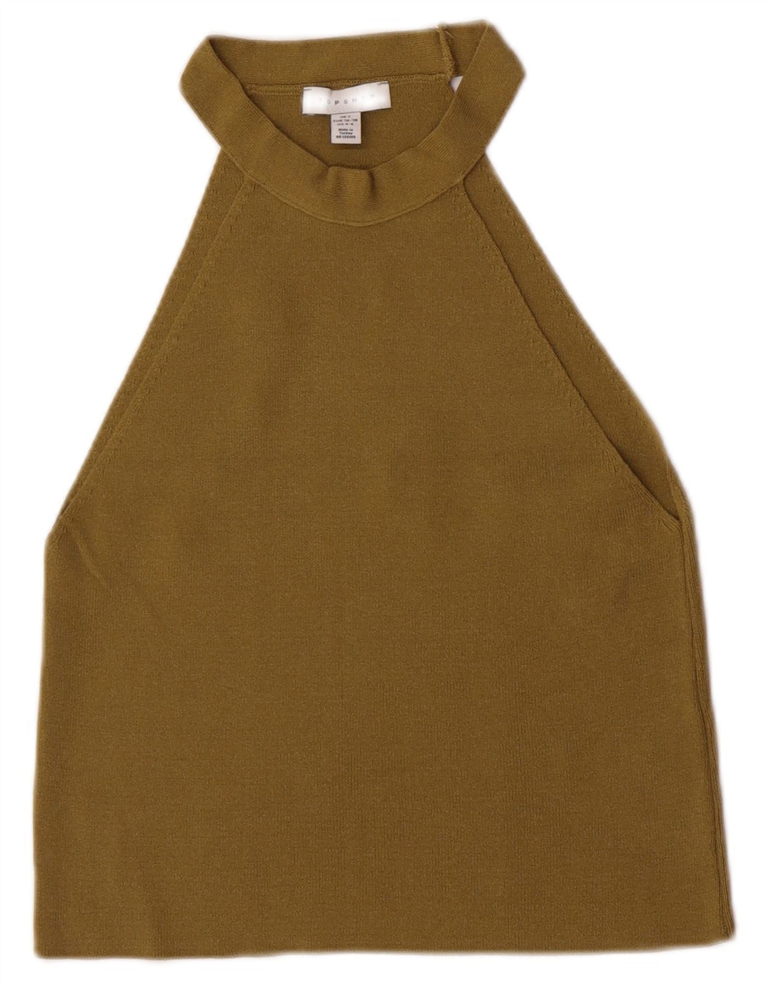 Topshop damski krótki top wiązany na szyi UK 8 Small Khaki, wiskoza