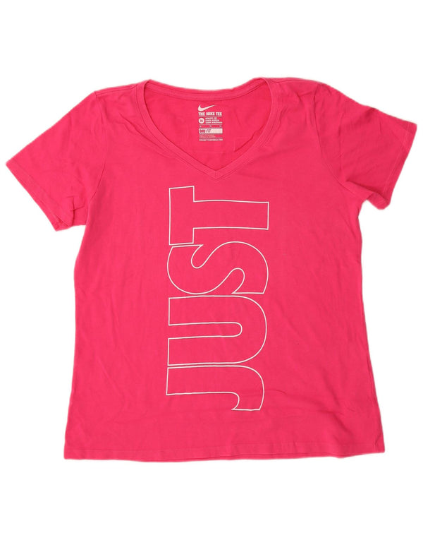 Damska koszulka z krótkim rękawem Nike Dri Fit z grafiką Top UK 18 XL Różowa bawełna