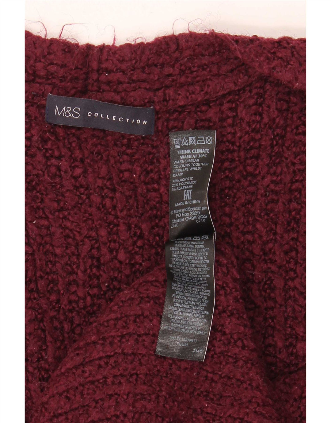 Marks & Spencer Damski sweter oversize z otwartym kardiganem, UK 16, duży bordowy