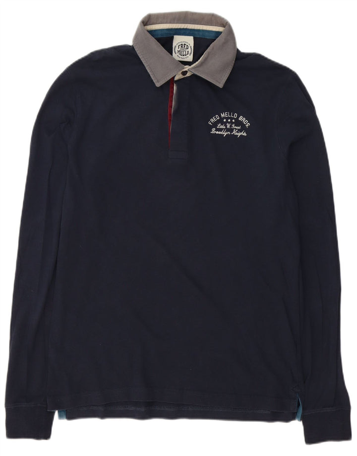 Męska koszulka polo do rugby Fred Mello z długim rękawem i grafiką, kolor średni granatowy