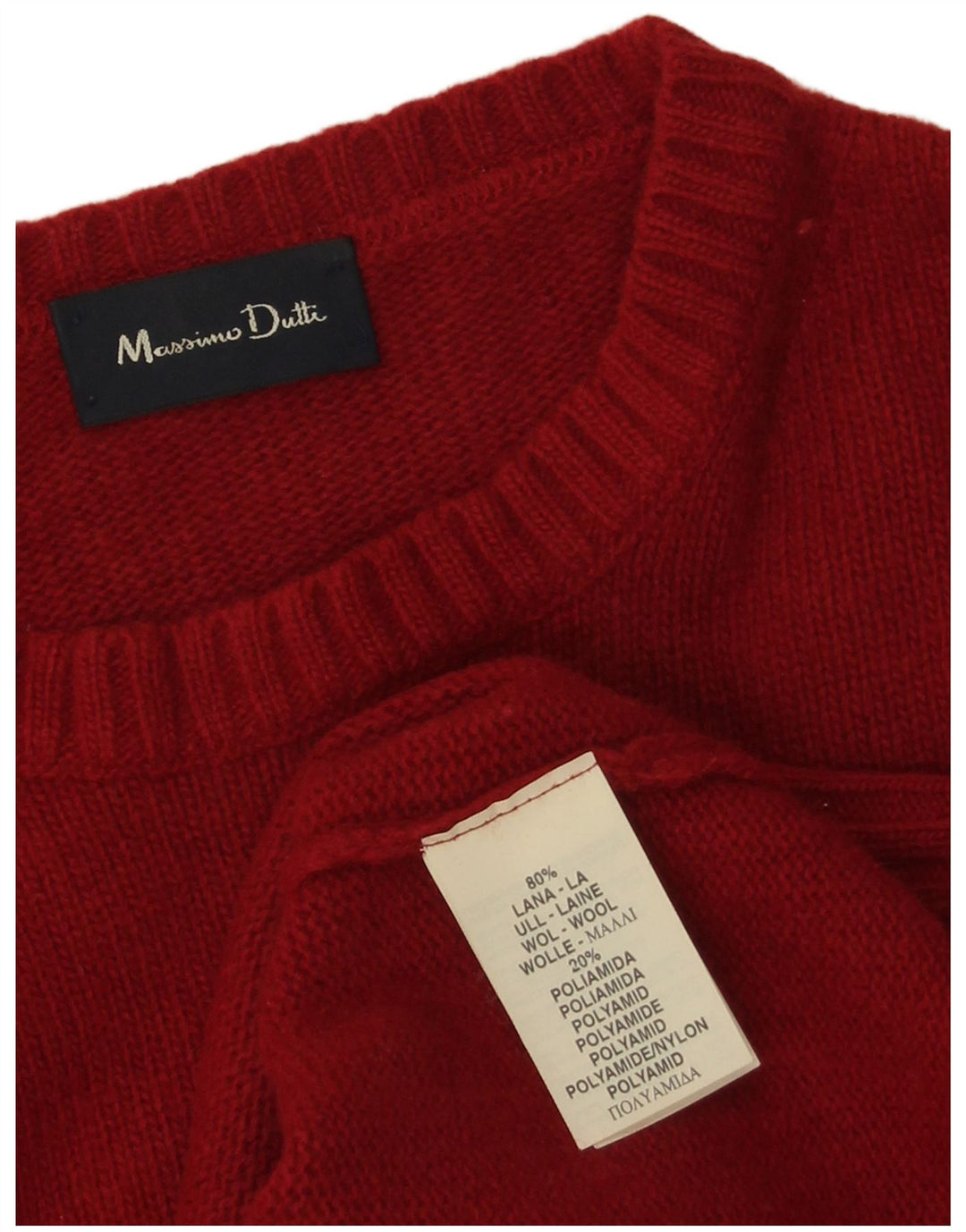 MASSIMO DUTTI Męski sweter z okrągłym dekoltem, duży, czerwony, wełniany