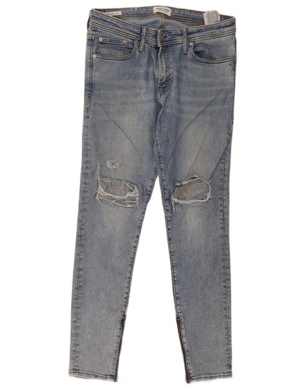 Jack & Jones Męskie Liam Distressed Skinny Jeans W32 L32 Niebieskie bawełniane