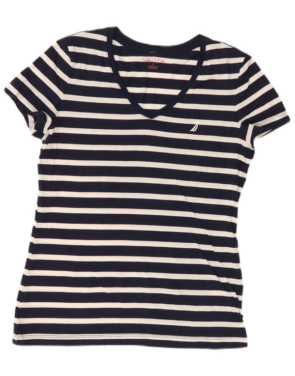 T-shirt damski Nautica Top UK 10, mały, bawełniany w granatowe paski