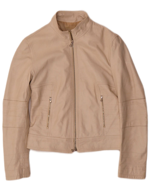 Lavorazione Artigianale Damska kurtka skórzana typu Crop UK 10 Small Beige