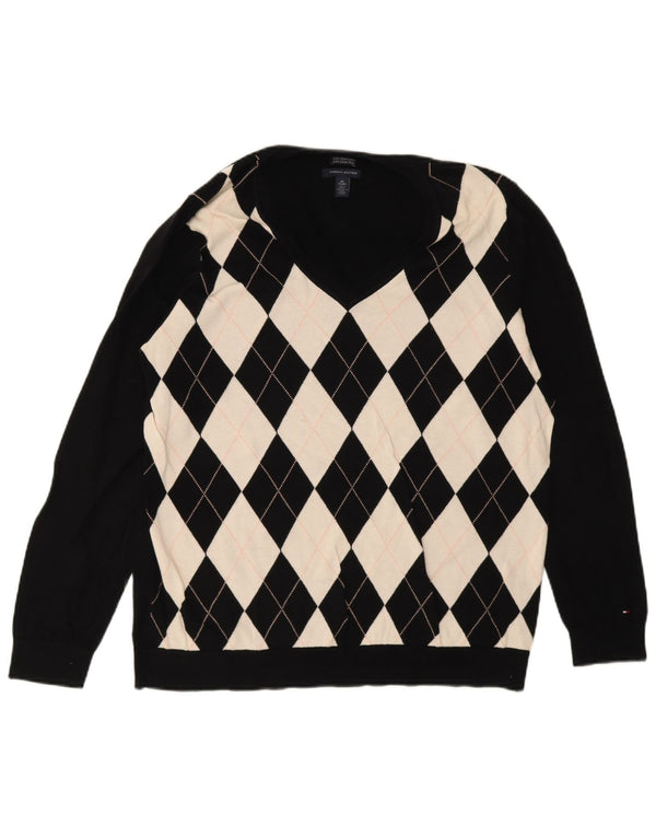 Sweter damski Tommy Hilfiger z dekoltem w szpic UK 20 2XL Czarny Argyle/Diament