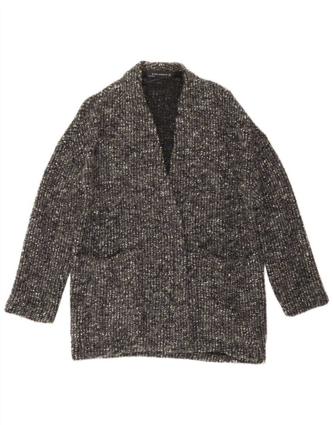 Damski sweter oversize z otwartym kardiganem Zara UK 10 Small, szara, wełniana nakrapiana