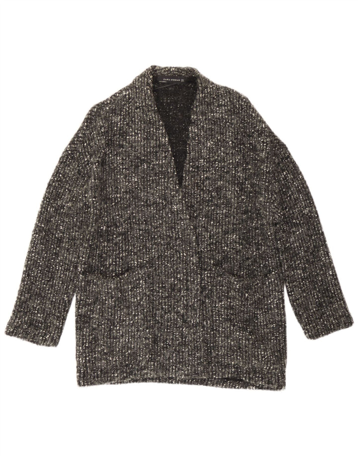 Damski sweter oversize z otwartym kardiganem Zara UK 10 Small, szara, wełniana nakrapiana