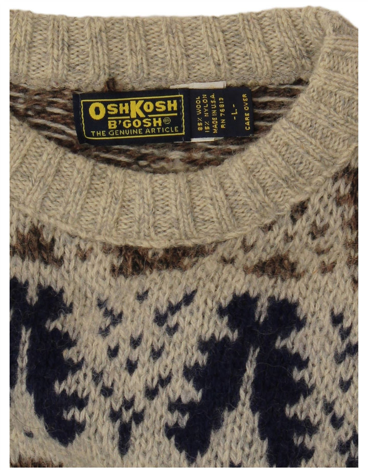 Męski sweter z dekoltem w łódkę Osh Kosh, duży, szary, wełniany Fair Isle
