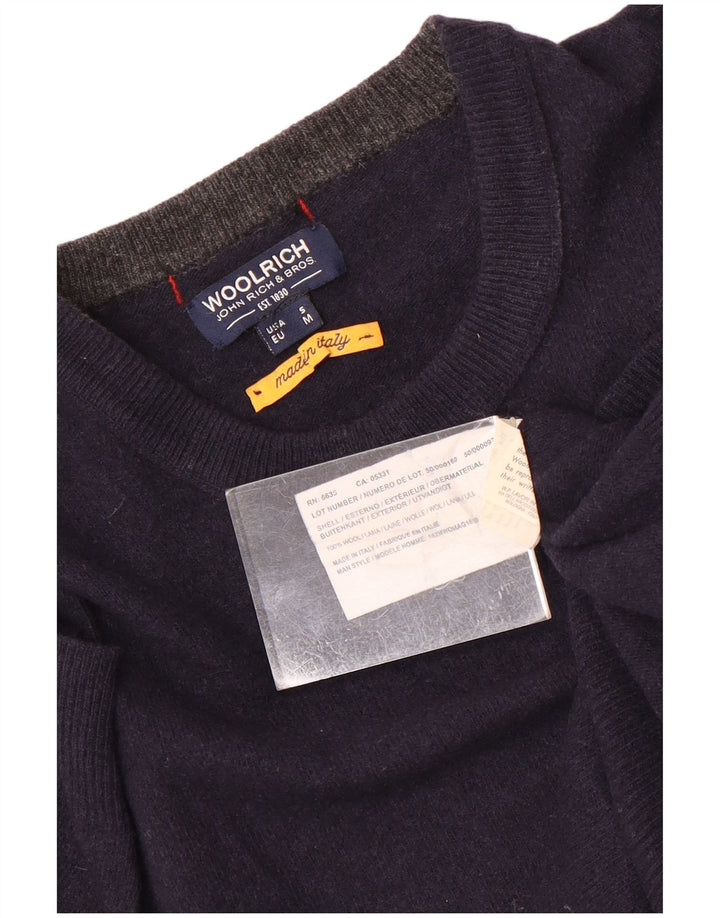 Woolrich Męski sweter z okrągłym dekoltem, mały, granatowy, wełniany