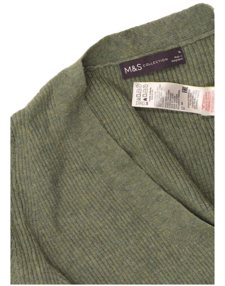 MARKS & SPENCER Damski sweter z dekoltem w kształcie litery V, UK 16, duży, zielony poliester